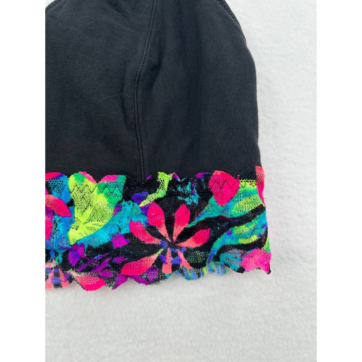 Pink Victorias Secret Lace Trim Bralette Black Floral Adjustable Straps #6442