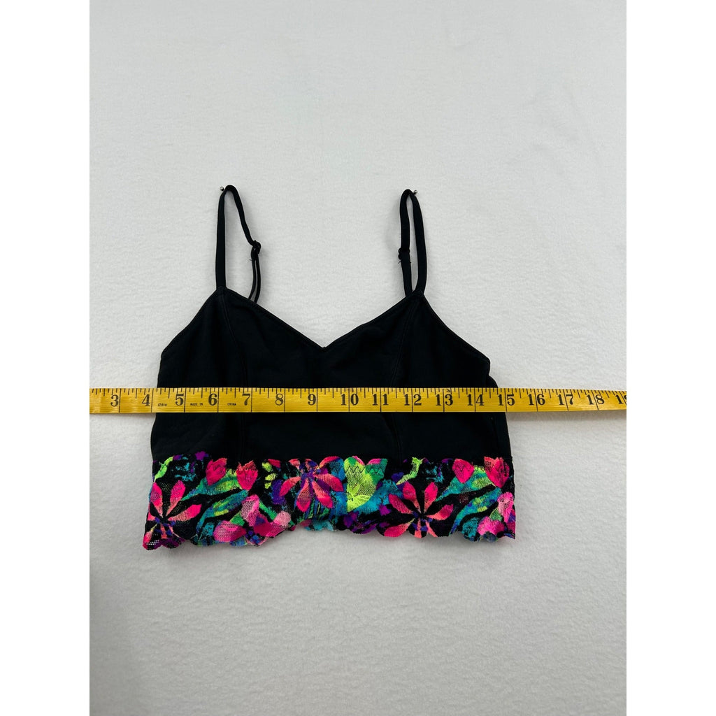 Pink Victorias Secret Lace Trim Bralette Black Floral Adjustable Straps #6442