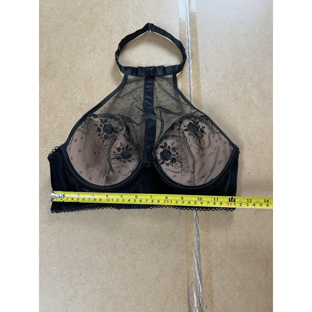 Victoria's Secret Bra Womens 36B Black Longline Halter Molded Padded Underwired