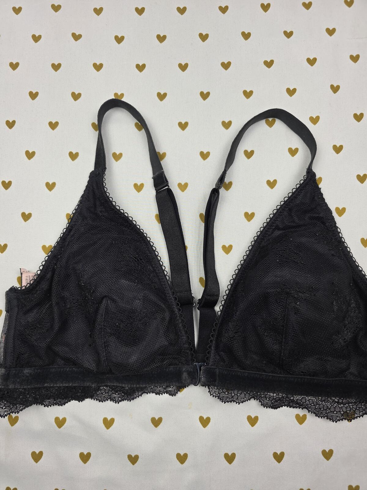 Victorias Secret Black LARGE Velvet Lined Sexy Bralette Bra Top Tank