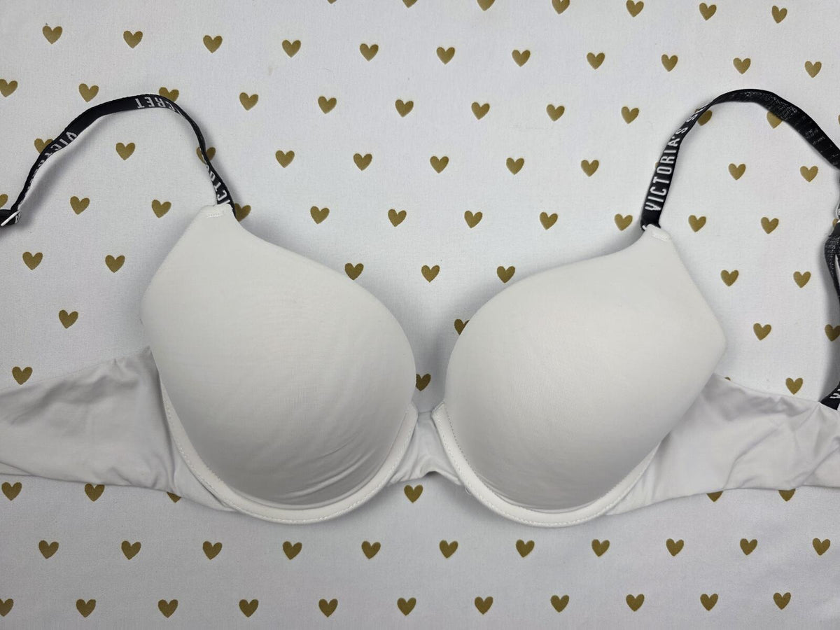Victorias Secret White Logo Strap Perfect Shape Bra 32D