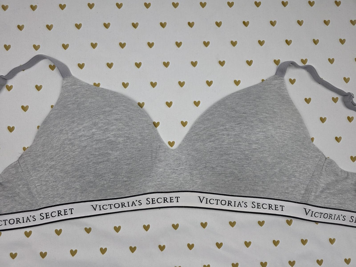 Victorias Secret Grey Logo strap wireless grey  T shirt Lightly lined bra 36D