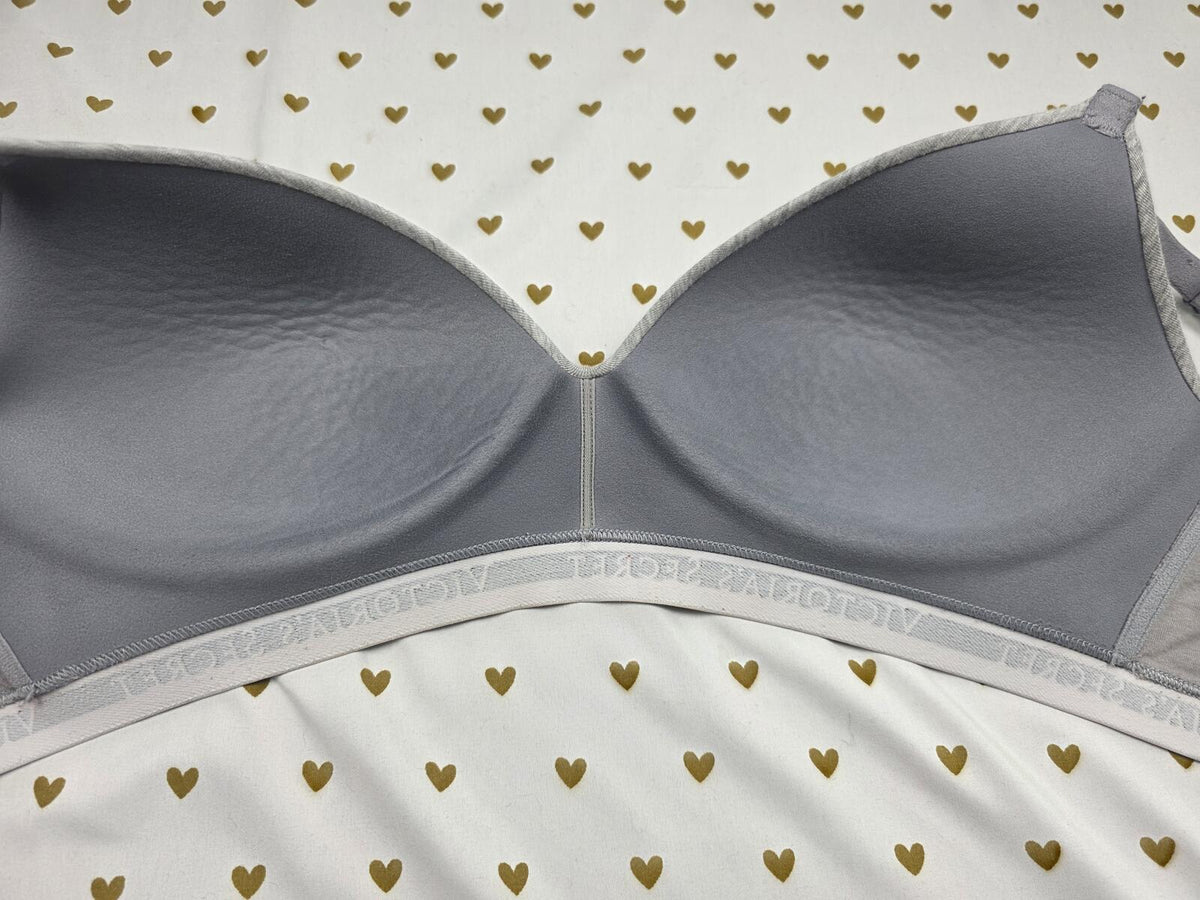 Victorias Secret Grey Logo strap wireless grey  T shirt Lightly lined bra 36D