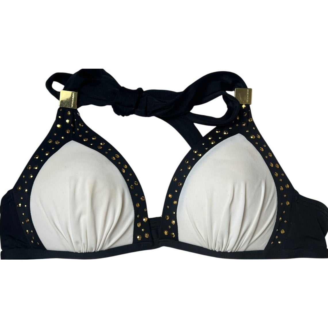 Victoria's Secret Halter Bikini Top White & Black Trim Gold Size Small S