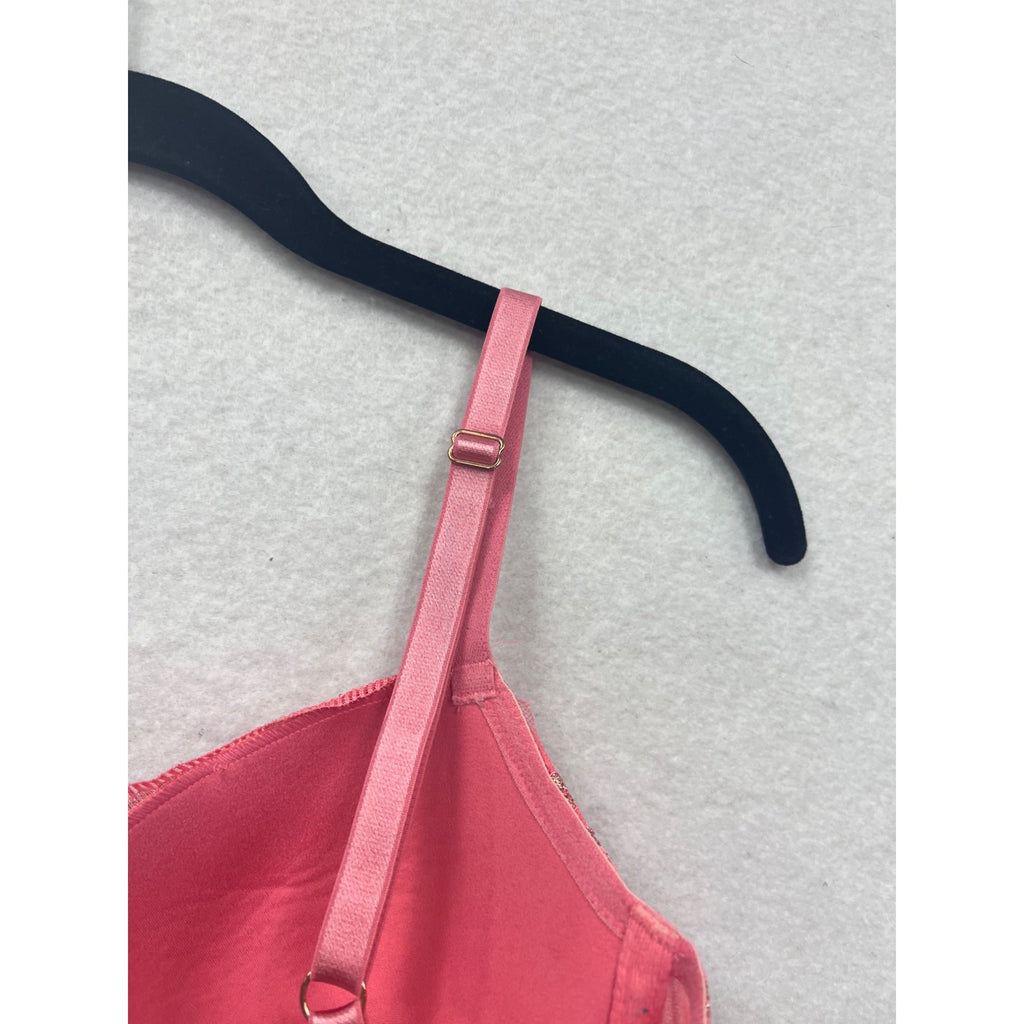 Victorias Secret 32DD Pink Floral Lace Underwire Bra With Metallic Accents Adjustable Straps Hook Closure #6831