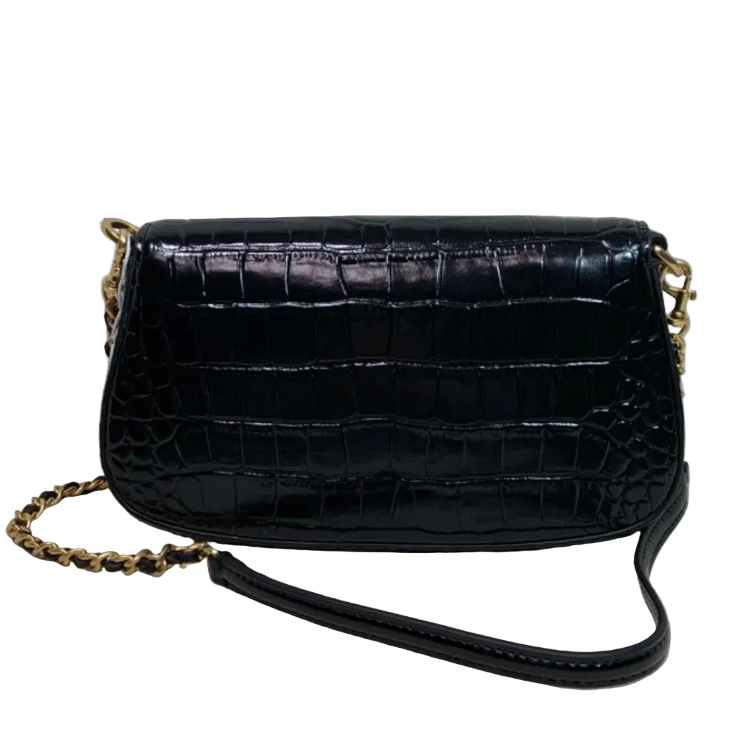 NWT Tory Burch Britten Embossed Convertible Crossbody Leather Handbag In Black