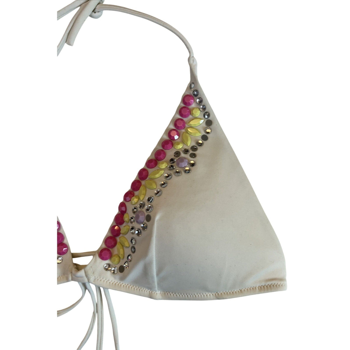 Victoria's Victoria Secret Bikini Halter Top S Small White With Rhinestones EUC