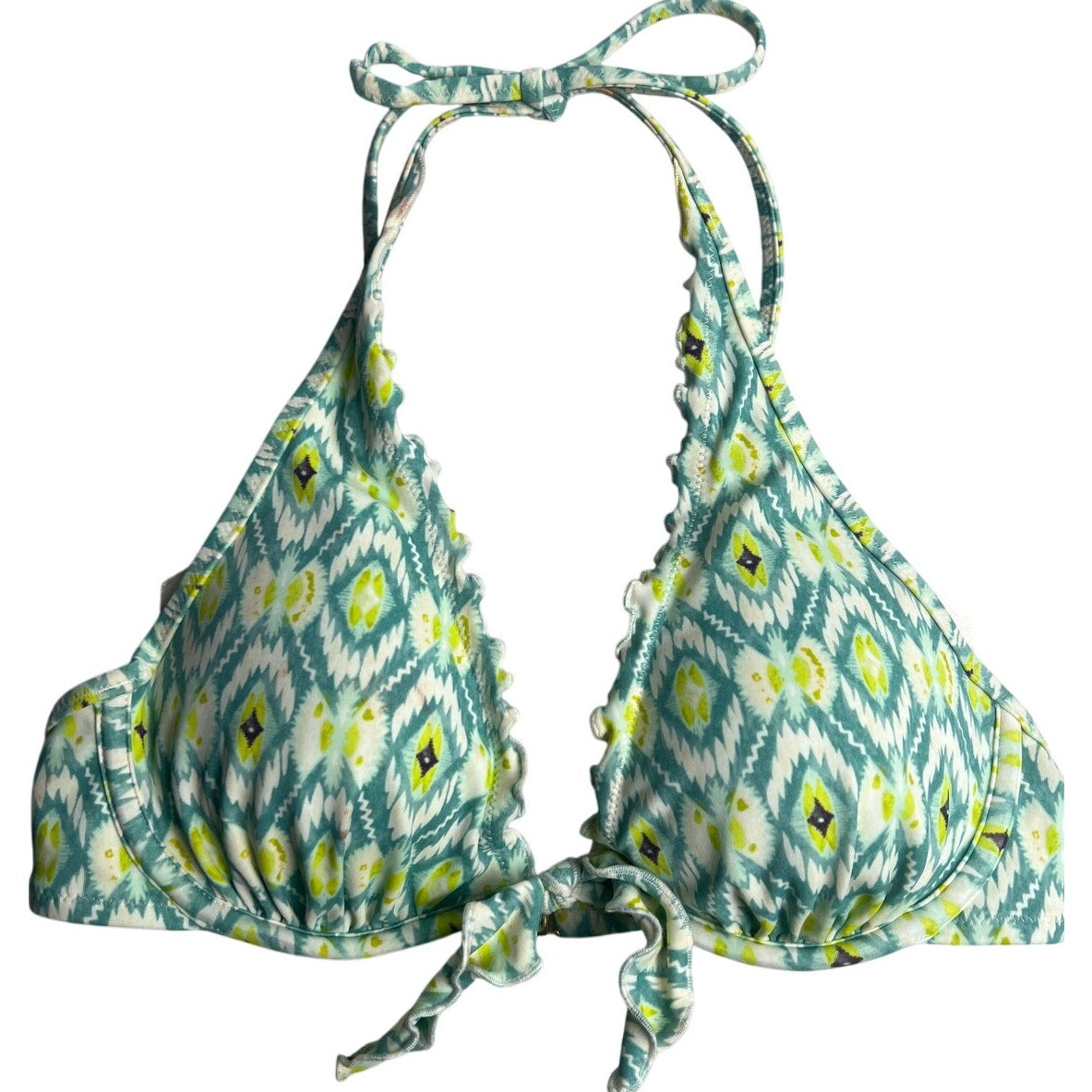 Victoria's Secret 32C Halter Bikini Swim Top Underwire Green Geometric