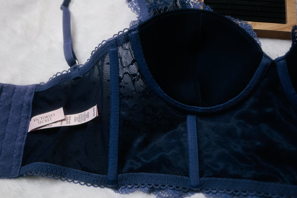 Victoria's Secret 32D Dream Angels Lined Demi Longline Bra Blue