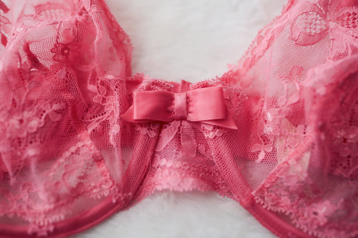 Victoria's Secret 36C Vintage Gold Tag Demi Sheer Unpadded Bra Pink Lace
