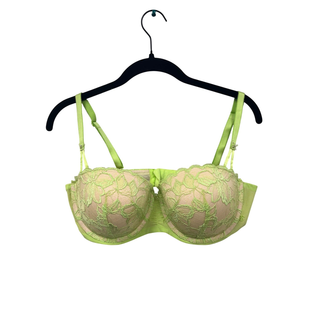 Women’s Victorias Secret Neon Green Lace Overlay Balconette Bra Size 36D #6266