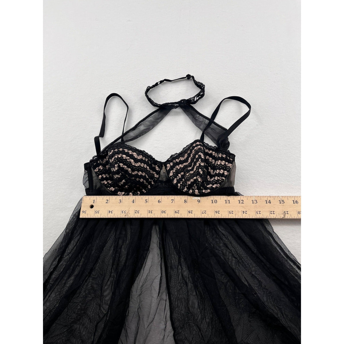 Victorias Secret Black Lace Babydoll Lingerie With Underwire & Halter Neck 34B #6135