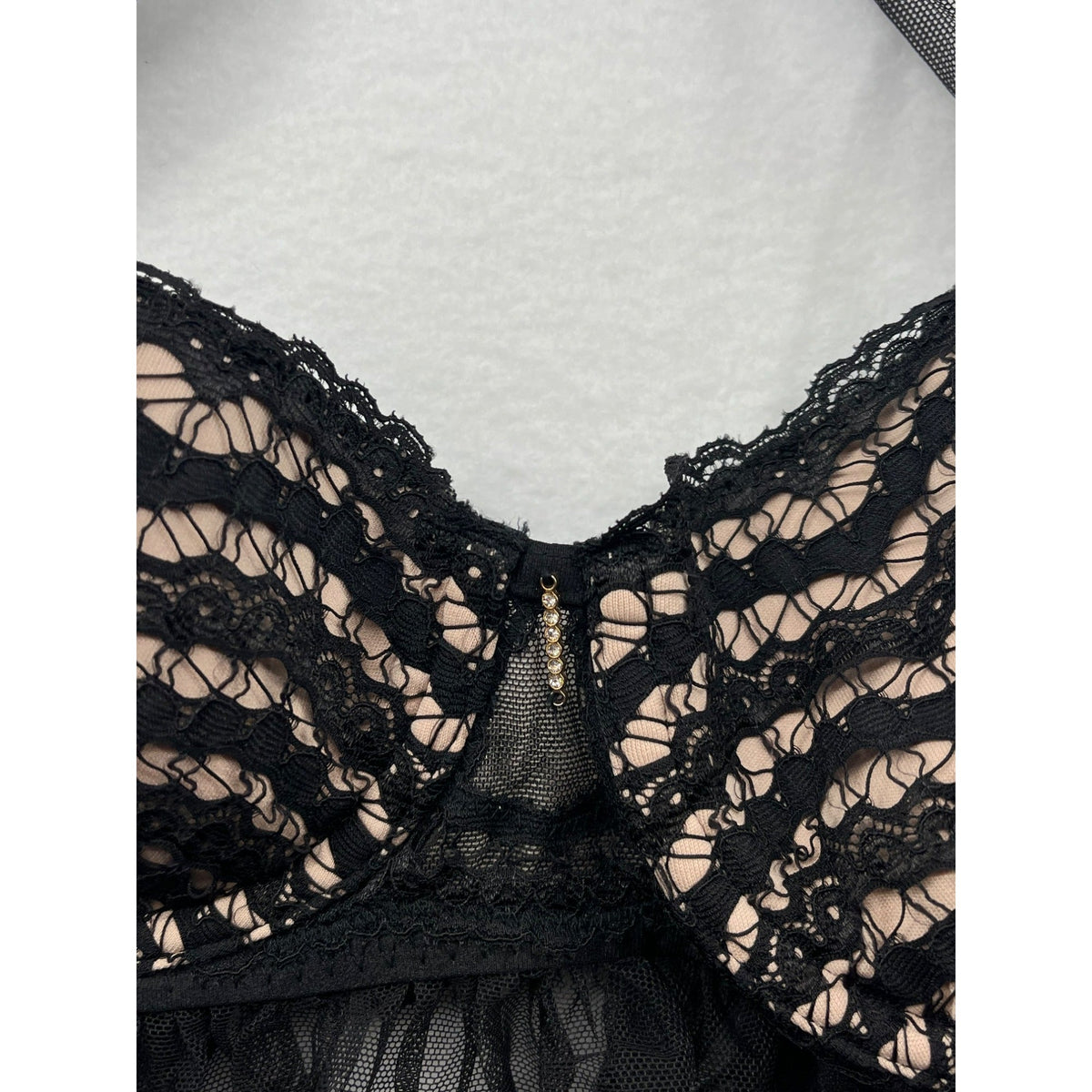 Victorias Secret Black Lace Babydoll Lingerie With Underwire & Halter Neck 34B #6135