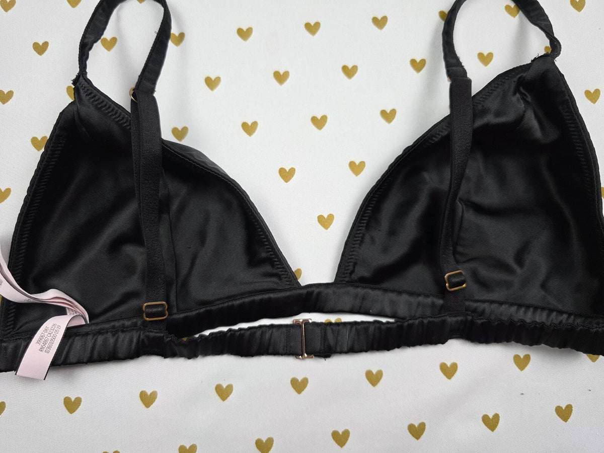 Victorias Secret Black Satin Sexy Large Black Bralette Bra Top Tank