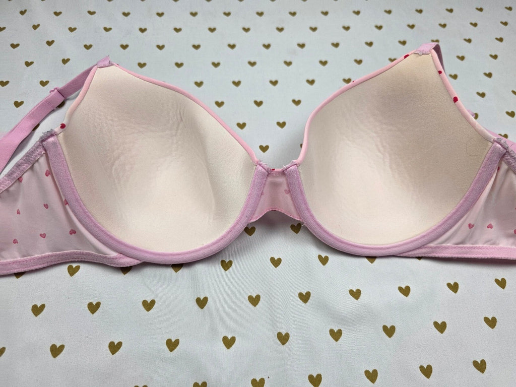 Victorias Secret HEARTS Bra 36D PINK Wear Everywhere T Shirt Lightly Lined