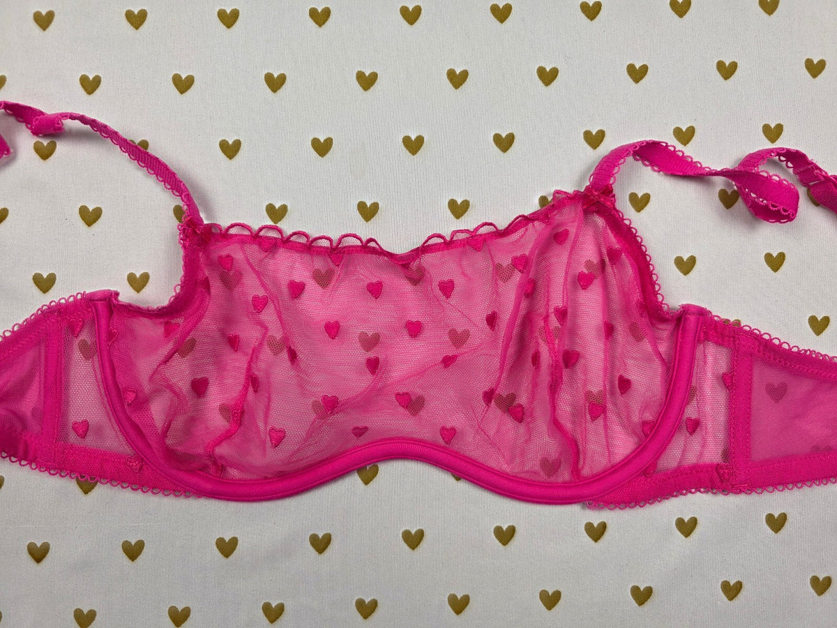 Victorias Secret Pink Sheer hearts underwire SMALL  Bralette Bra Top Tank