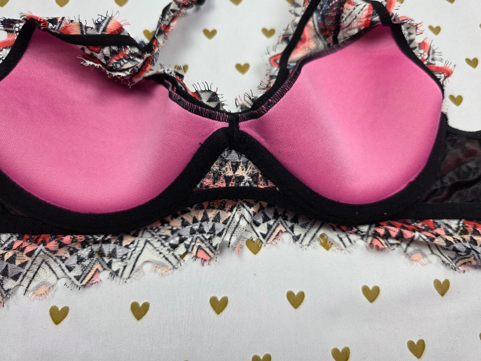 Victorias Secret Pink geometric Halter Bralette lace XS  Bralette Bra Top Tank