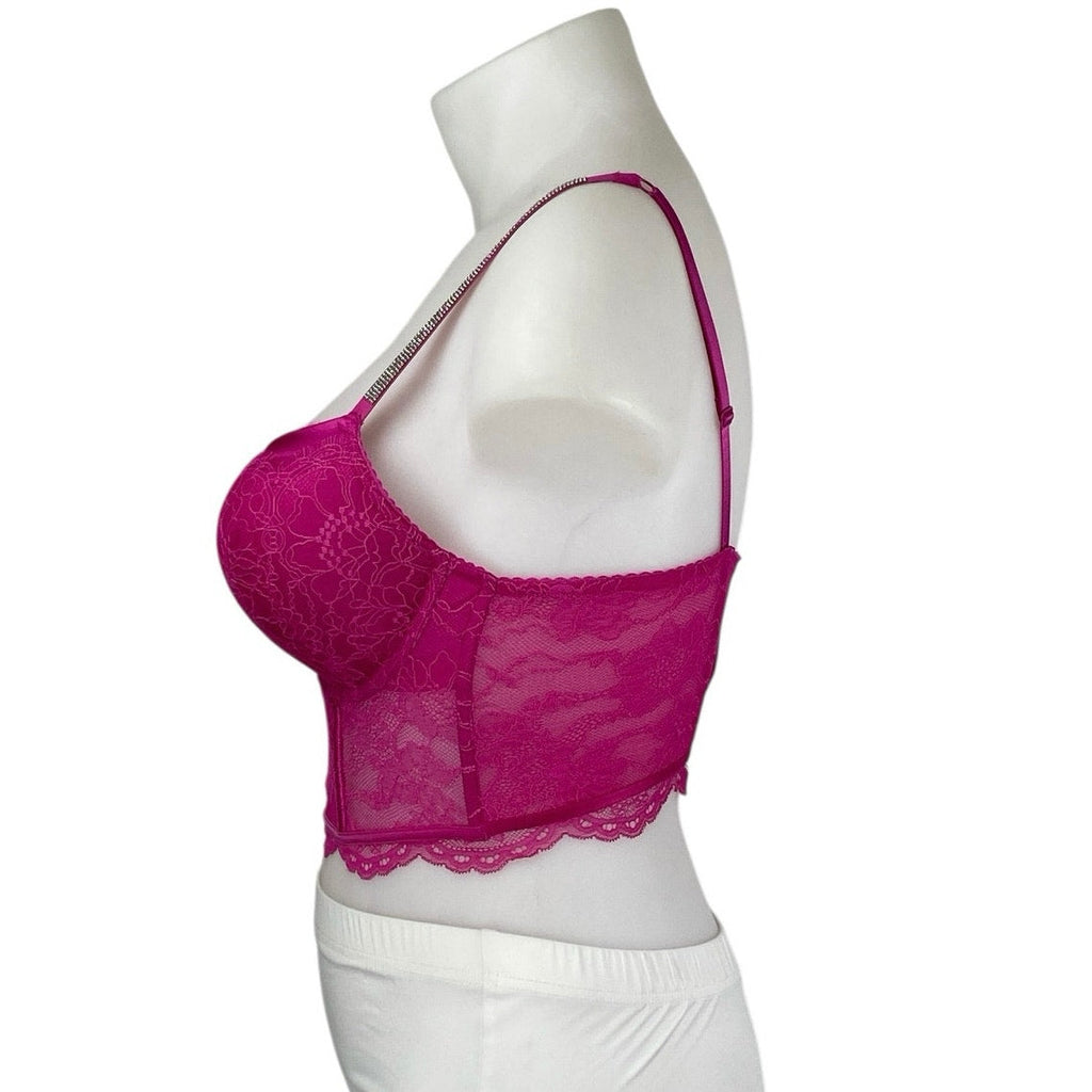 NEW Victoria Secret Bombshell Pink Floral Lace Adjustable Push Up Bra Top Sz 36C