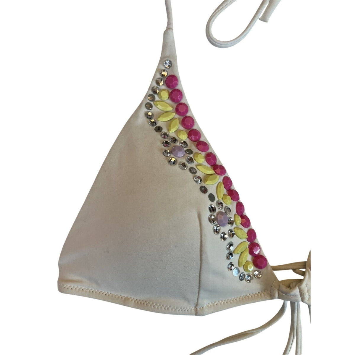 Victoria's Victoria Secret Bikini Halter Top S Small White With Rhinestones EUC