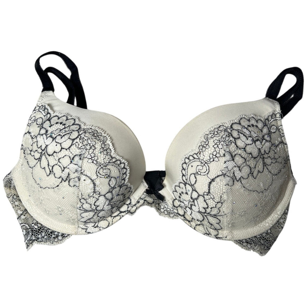 Victoria's Secret Dream Angel Lined Demi Rhinestone White Black Bra Size 32D