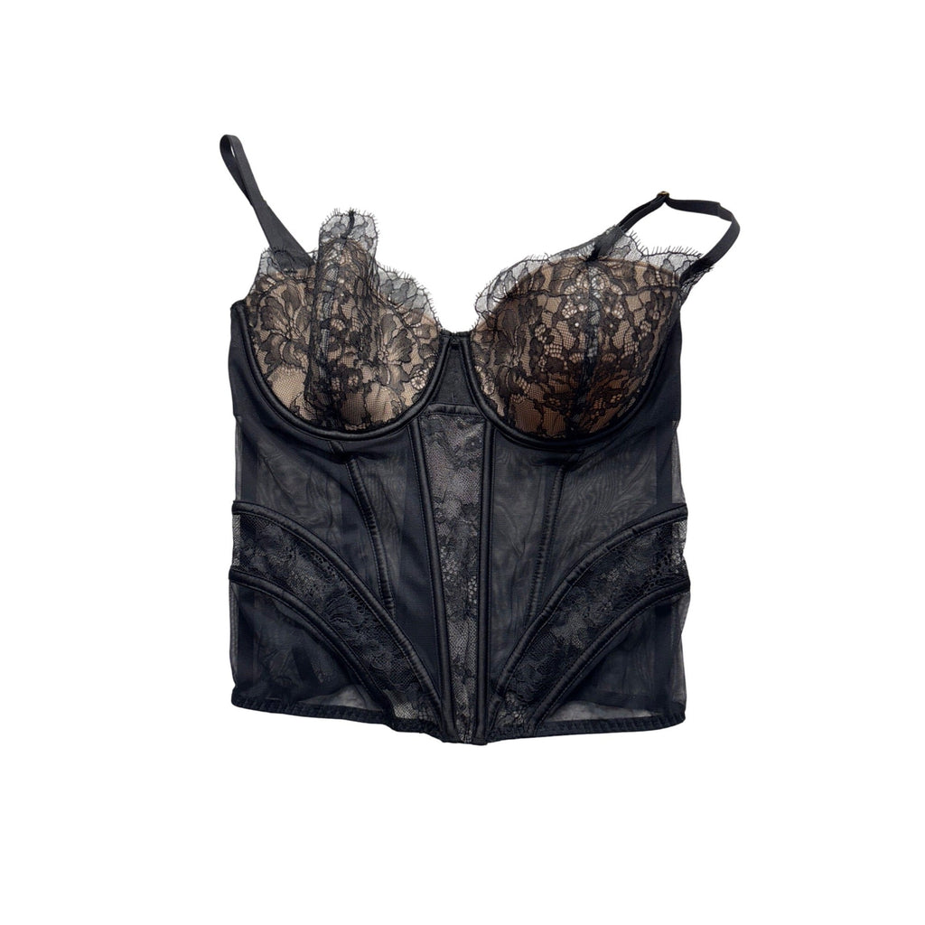 Victorias Secret Lace Bustier Corset Top 36D Black Mesh & Lace #291B