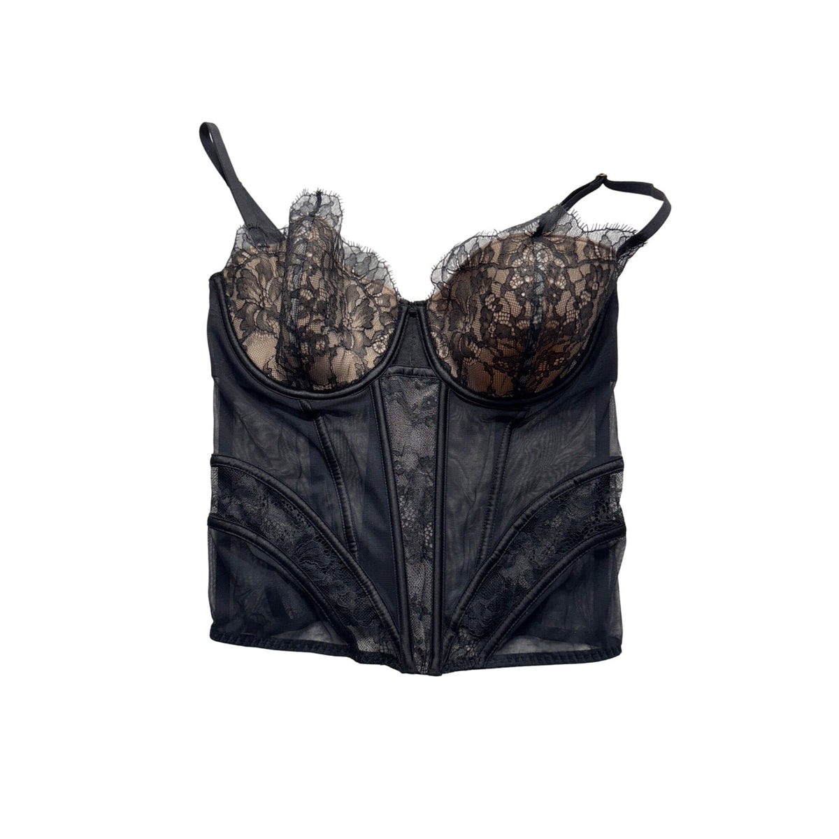 Victorias Secret Lace Bustier Corset Top 36D Black Mesh & Lace #291B