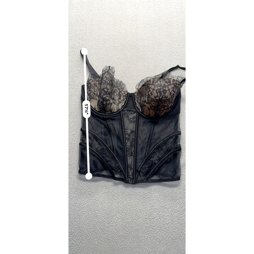Victorias Secret Lace Bustier Corset Top 36D Black Mesh & Lace #291B