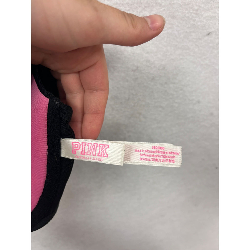Pink By Victorias Secret Black 36D Push-Up Bra With Rainbow Straps #8746