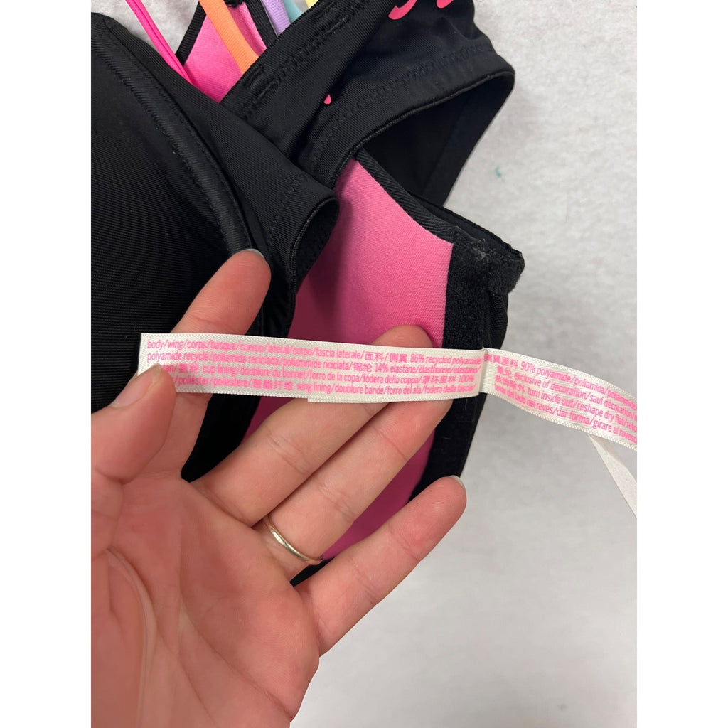 Pink By Victorias Secret Black 36D Push-Up Bra With Rainbow Straps #8746