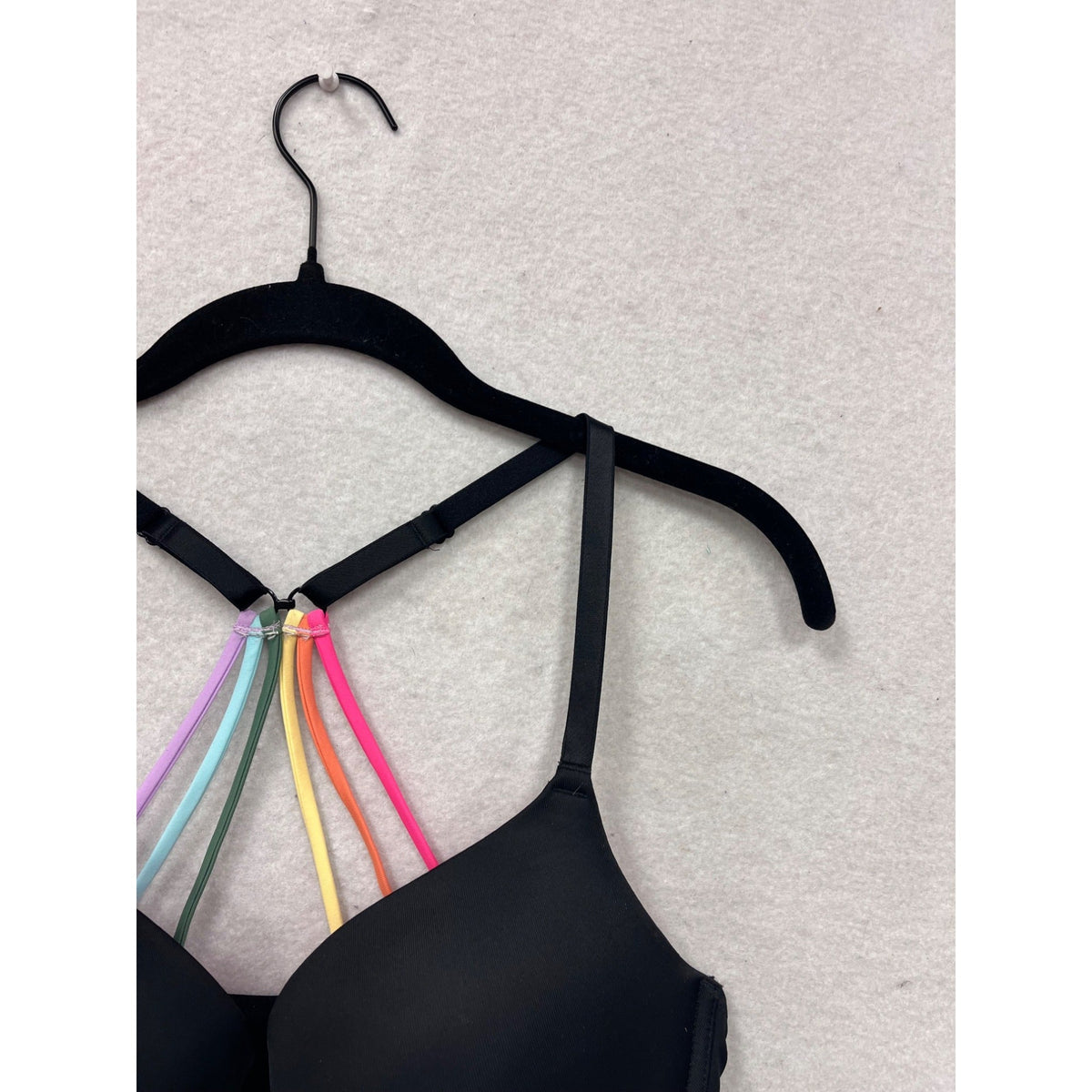 Pink By Victorias Secret Black 36D Push-Up Bra With Rainbow Straps #8746