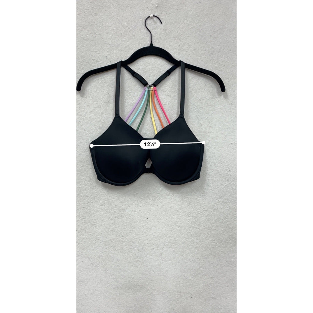 Pink By Victorias Secret Black 36D Push-Up Bra With Rainbow Straps #8746