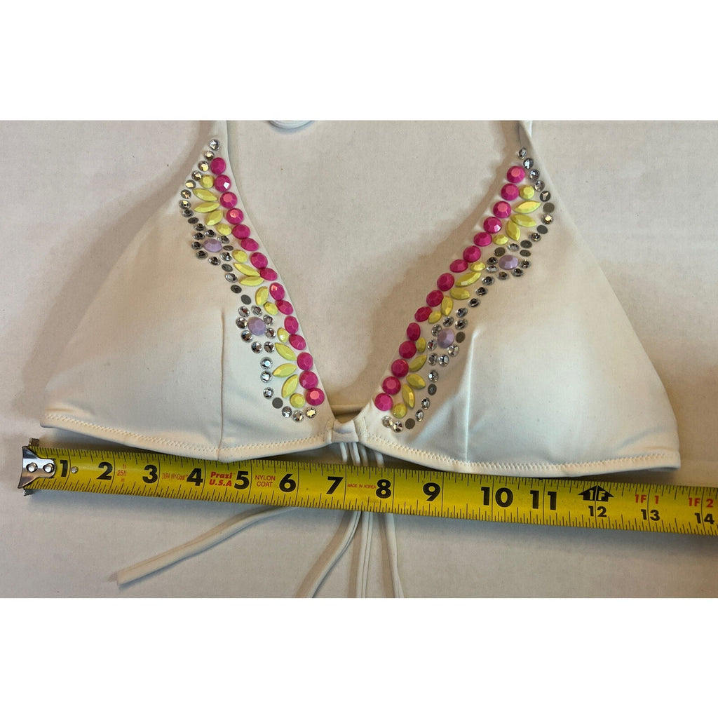 Victoria's Victoria Secret Bikini Halter Top S Small White With Rhinestones EUC