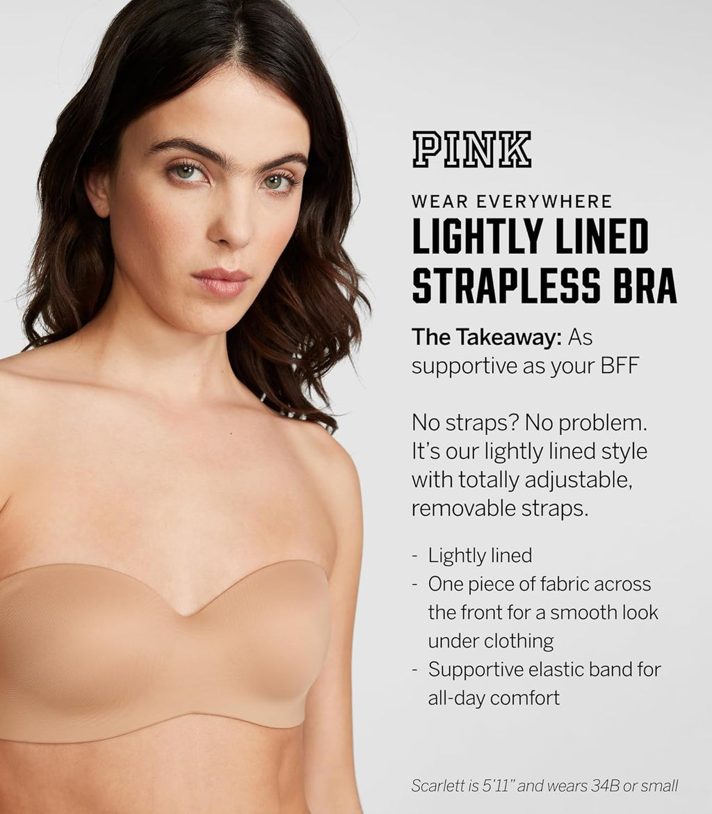 Victoria's Secret Women's Pink Wear Everywhere Lightly Lined Strapless Bra, Bras for Women (32A-38DDD)