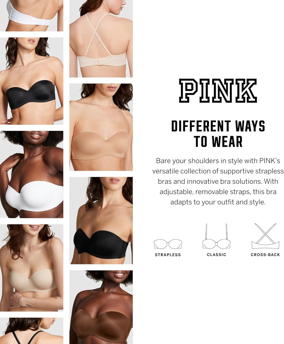 Victoria's Secret Women's Pink Wear Everywhere Lightly Lined Strapless Bra, Bras for Women (32A-38DDD)