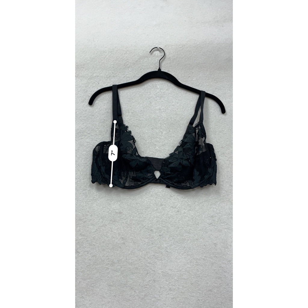 Victorias Secret Black Lace Floral Underwire Bra Size 34DD #139A
